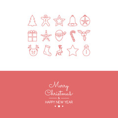 Christmas card in retro style with hand drawn elements. Vector.