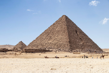 Fototapeta na wymiar The Pyramid of Menkaure is the smallest of the three main Pyramids of Giza, located on the Giza Plateau in the southwestern outskirts of Cairo, Egypt.
