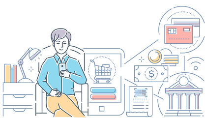 Online payment - modern line design style vector illustration