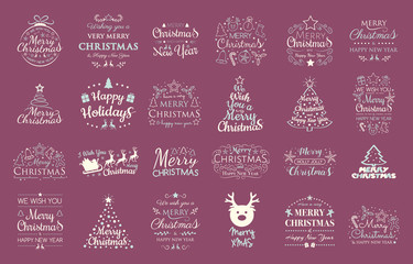 Christmas collection of decorative elements and wishes. Vector.