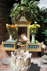 Phnom Penh, Cambodia: Buddha in Wat Phnom, is a Buddhist temple (wat) . It was built in 1372, and...