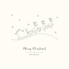 Concept of Christmas greeting card with cartoon Santa Claus and reindeers. Vector.