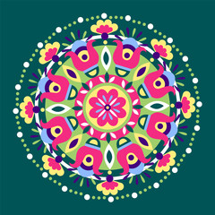geometric floral ethnic decoration. Fashion mexican, navajo, aztec, native american ornament.  Colored vector design element for frame and border, textile, fabric or paper print. Vector illustration