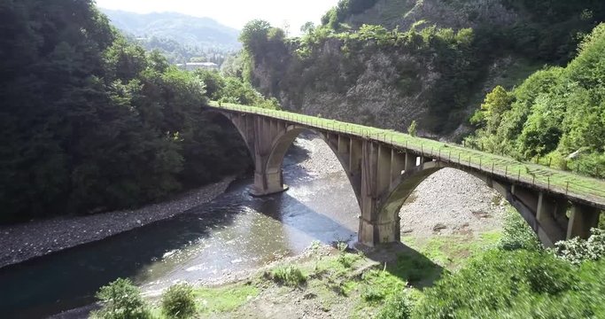 Bridge througth mountain river in Tkvarcheli, Abkhazia.