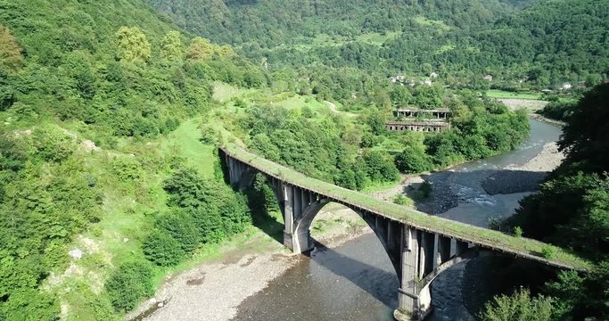 Bridge througth mountain river in Tkvarcheli, Abkhazia.