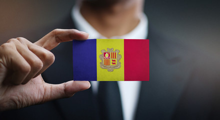 Businessman Holding Card of Andorra Flag