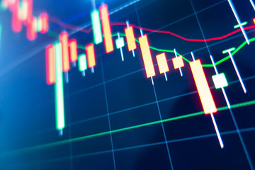 Stock market graph on LED screen monitor