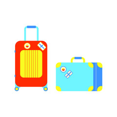 Travel luggage suitcases for airport bags icon signs flat style design vector illustration isolated on white background. Voyage baggage for summer adventures.