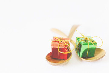 Christmas gifts boxes on white background with copy space.