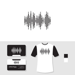 Sound wave logo design with business card and t shirt mockup
