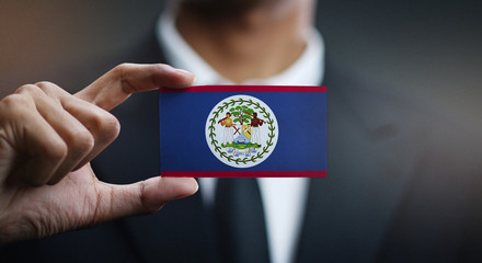 Businessman Holding Card of Belize Flag