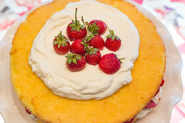 Organic strawberry homemade cake