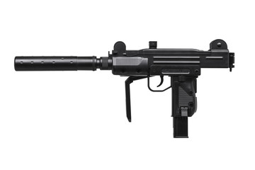 submachine gun with silencer isolated on white