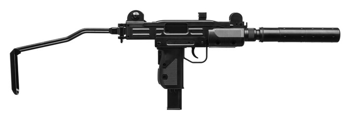submachine gun with silencer isolated on white