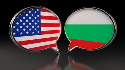 USA and Bulgaria flags with Speech Bubbles. 3D illustration