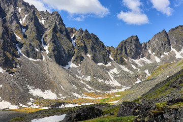 Fototapeta na wymiar Spurs of mountain range in Eastern Siberia
