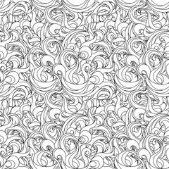 Smooth linear ornament with an abstract and twisted whorls and petals. Seamless pattern of simple wave tracery and curls. Endless texture for office supplies and printing on fabrics.