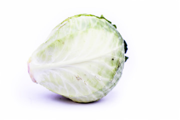 Close up of fresh organic cabbage or gobi or patta gobi or Brassica oleracea var. capitata isolated on white.