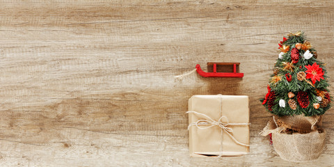 Chrismtas flat photo on wooden desk 