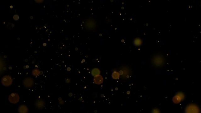 Christmas golden light shine particles bokeh loop-able on black background, holiday congratulation greeting party happy new year, christmas celebration concept 