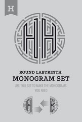 H letter maze. Set for the labyrinth logo and monograms, coat of arms, heraldry.