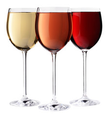 THREE GLASSES OF RED,WHITE AND ROSE WINE