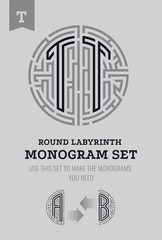 T letter maze. Set for the labyrinth logo and monograms, coat of arms, heraldry.