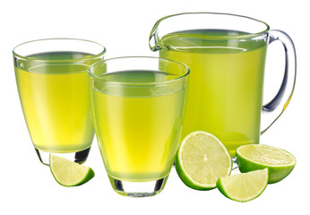 GLASSES AND JUG OF LIME JUICE CUT OUT