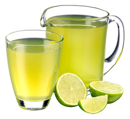 GLASS AND JUG OF LIME JUICE CUT OUT