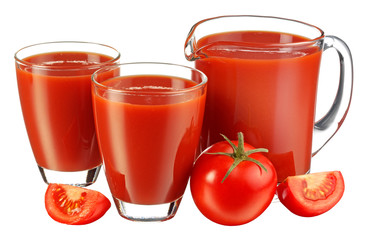 GLASS TUMBLERS AND JUG OF TOMATO JUICE CUT OUT