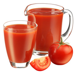 GLASS AND JUG OF TOMATO JUICE CUT OUT
