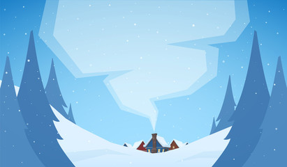 Fototapeta na wymiar Vector greeting card. Snowy Christmas background with cartoon houses