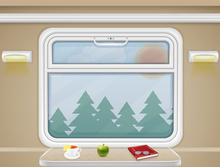window and table in the train compartment vector