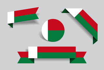 Madagascar flag stickers and labels. Vector illustration.