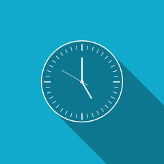 Clock icon isolated with long shadow. Time icon. Flat design. Vector Illustration