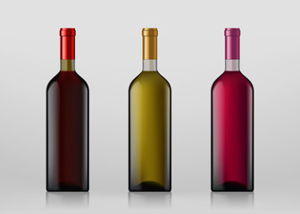 Set of wine bottles. Isolated on gray background.