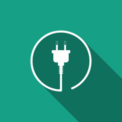 Electric plug icon isolated with long shadow. Concept of connection and disconnection of the electricity. Flat design. Vector Illustration