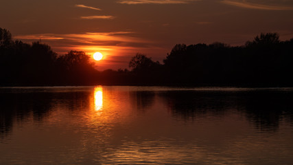 Beautiful sunset with reflections near Plattling-Isar-Bavaria-Germany