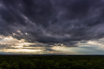 colorful dramatic sky with cloud at sunset.