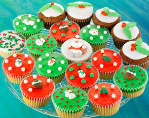 PLATE FULL OF ASSORTED CHRISTMAS CUPCAKES