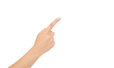 korean,asian finger point isolated white background. woman hand