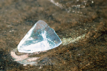 ice backaground, natural ice texture with frozen air bubbles