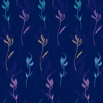 Painted flowers in a free style vector seamless pattern, a concept vector illustration