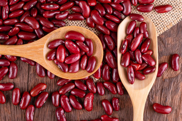 Red kidney beans in wooden