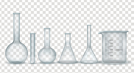 Realistic laboratory chemical and medical glassware set