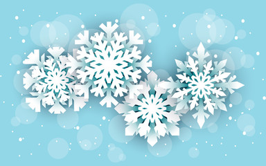 Snowflake and snow with bokeh winter background
