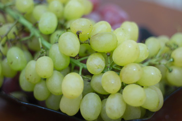 White wine bunch of grapes in the black plate