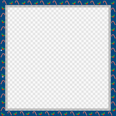 Cute Christmas or new year square frame with candy cane, berries pattern isolated