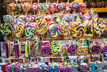 Fototapeta premium Lot of various multicolored caramel at Christmas fair
