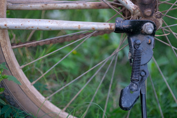 Wheel of old bicycles with rust